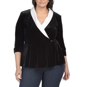 ALEX EVENINGS Black/white Plus Velvet Top
